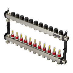 Изображение товара Коллектор для теплого пола Tece 1 ВР(г) х 11 выходов 3/4 НР(ш) ЕК х 1 ВР(г) с расходомерами (77310011)