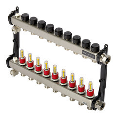 Коллектор для теплого пола Tece 1 ВР(г) х 9 выходов 3/4 НР(ш) ЕК х 1 ВР(г) с расходомерами (77310009) - фото 1