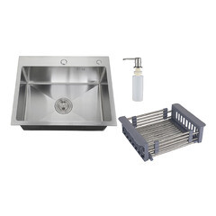 Изображение товара Мойка для кухни РМС 50х50х20 см врезная с коландером и дозатором сталь (MR-5050)