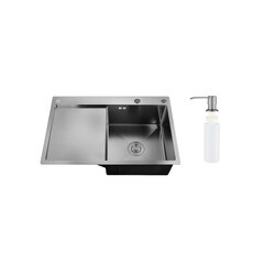 Мойка для кухни РМС 51х78х18 см врезная с крылом и дозатором сталь графит (MRK-7851BL-R) - фото 1