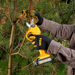 Перчатки полиамидные с силиконовым покрытием усиленные на липучках Denzel черно-желтые 10 (XL) - фото 2