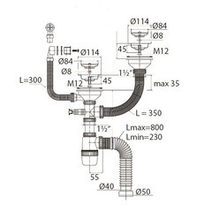 Сифон для двойной мойки VIRPlast Элит 3 1/2х40/50 мм с выпуском d114 мм с отводом с переливом с фильтр-пробкой (30987097) - фото 2