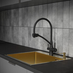 Мойка для кухни РМС 50х60х20 см врезная с коландером и дозатором сталь золото (MR-6050G) - фото 3