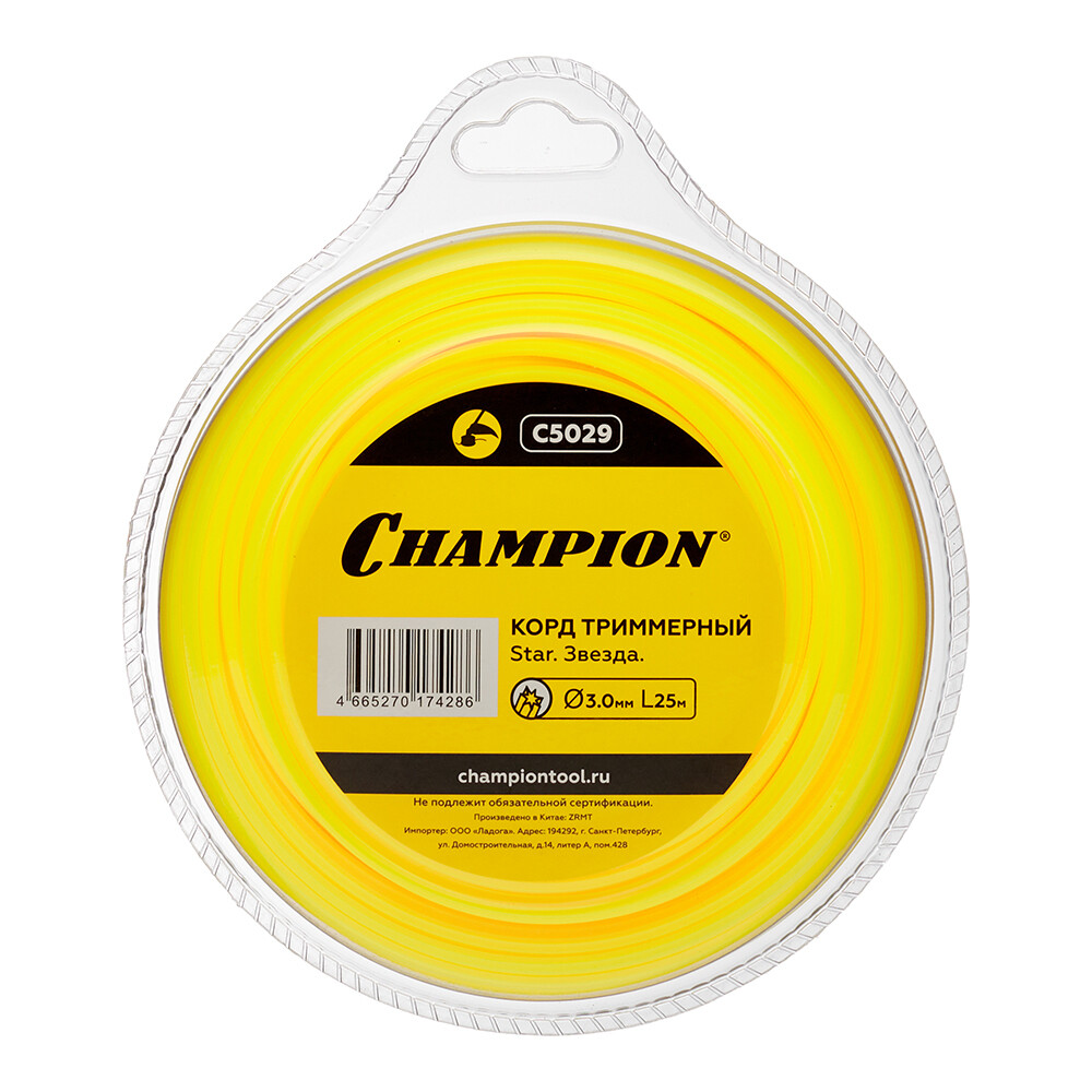 Изображение товара Леска для триммера Champion Star звезда 3 мм х 25 м желтая (C5029)