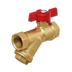 Кран шаровой латунный БАЗ 1/2 ВР(г) х 1/2 ВР(г) проходной бабочка с фильтром прямой (БАЗ.КФ.А30.1.15) - фото 1