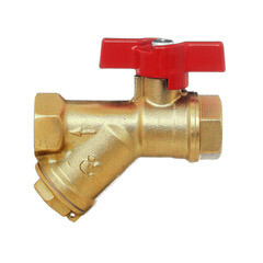 Кран шаровой латунный БАЗ 1/2 ВР(г) х 1/2 ВР(г) проходной бабочка с фильтром прямой (БАЗ.КФ.А30.1.15) - фото 2