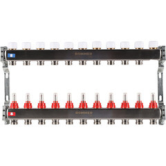 Коллекторная группа с расходомерами Rommer 1 ВР(г) х 11 выходов 3/4 НР(ш) ЕК х 1 ВР(г) - фото 1