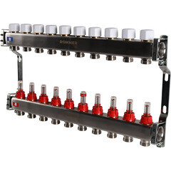 Коллекторная группа с расходомерами Rommer 1 ВР(г) х 10 выходов 3/4 НР(ш) ЕК х 1 ВР(г) - фото 2