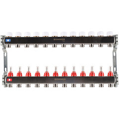 Изображение товара Коллекторная группа с расходомерами Rommer 1 ВР(г) х 12 выходов 3/4 НР(ш) ЕК х 1 ВР(г)