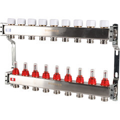 Коллекторная группа с расходомерами Rommer 1 ВР(г) х 9 выходов 3/4 НР(ш) ЕК х 1 ВР(г) - фото 2