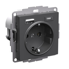 Розетка USB Systeme Electric AtlasDesign встраиваемая базальт USB-A/ Type-C (ATN001432) - фото 1