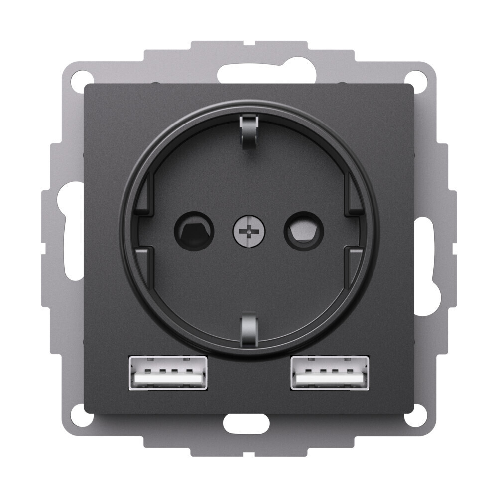Изображение товара Розетка USB Systeme Electric AtlasDesign встраиваемая базальт 2хUSB-A (ATN001430)