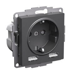 Розетка USB Systeme Electric AtlasDesign встраиваемая базальт 2хUSB-A (ATN001430) - фото 2