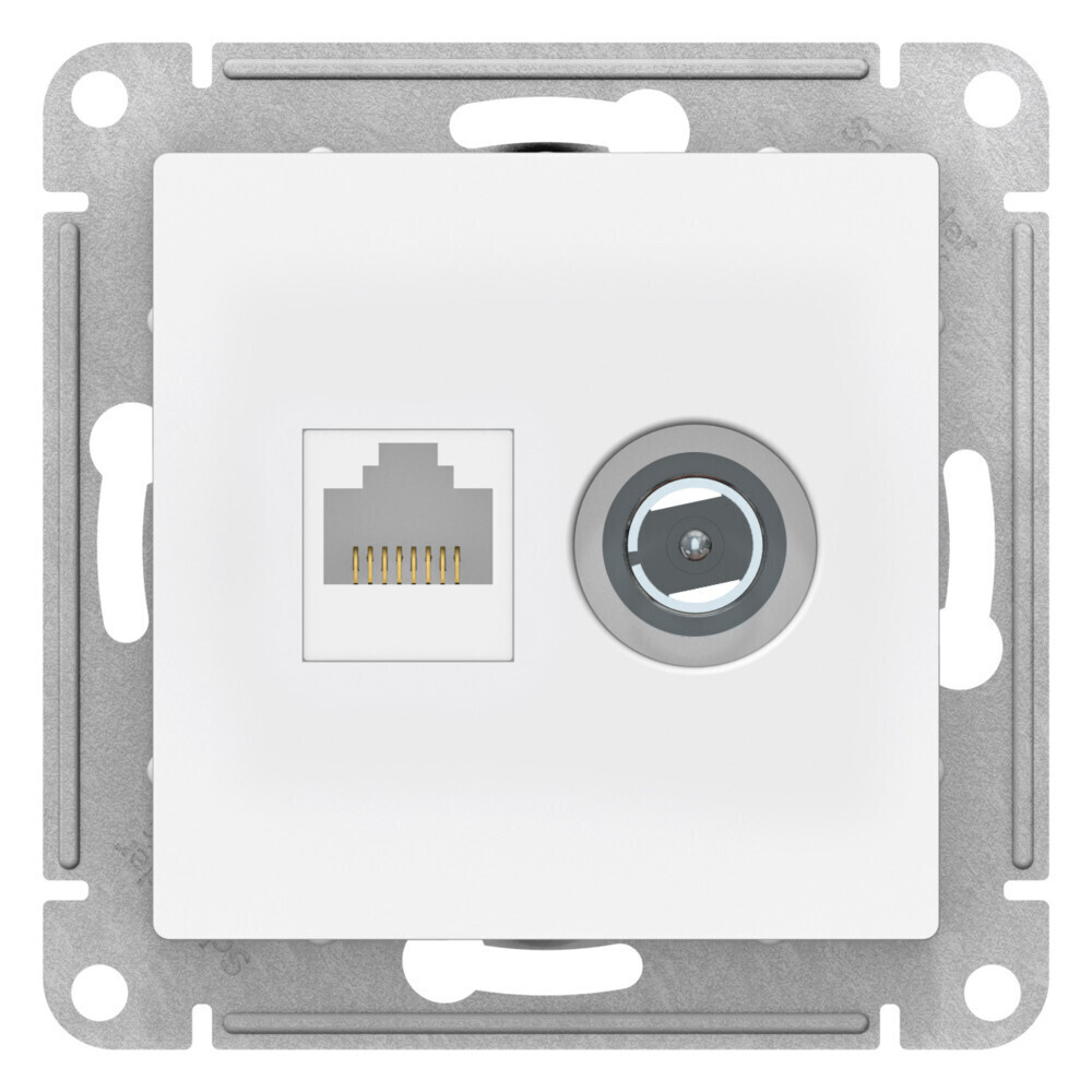 

Розетка телевизионная/ компьютерная Systeme Electric AtlasDesign встраиваемая лотос TV/ RJ45 (ATN001389), Белый