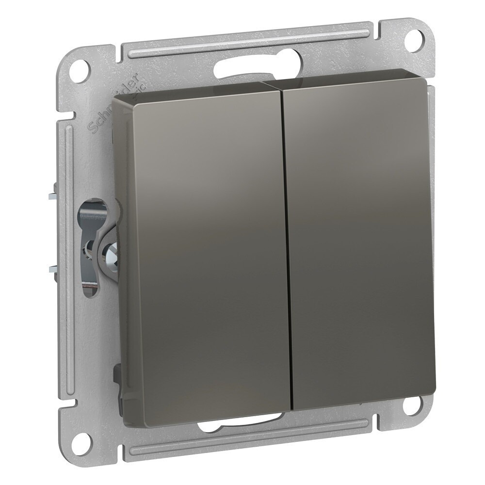 

Выключатель Systeme Electric AtlasDesign двухклавишный встраиваемый сталь с самовозвратом (ATN000917), Серый