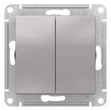 Выключатель Systeme Electric AtlasDesign двухклавишный встраиваемый алюминий с самовозвратом (ATN000317)