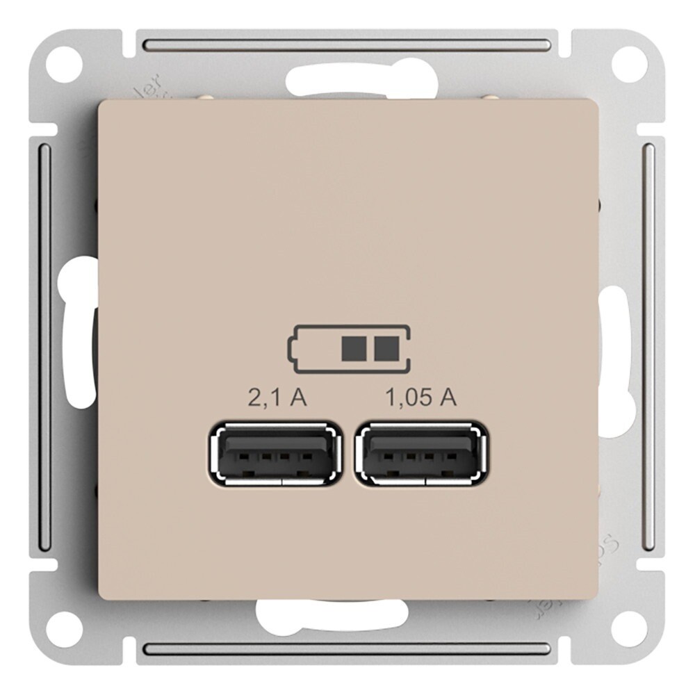 

Розетка USB Systeme Electric AtlasDesign встраиваемая песочная 2хUSB-А (ATN001233), Бежевый