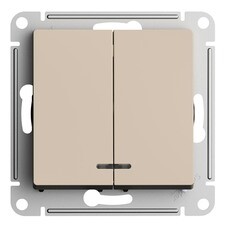 Выключатель Systeme Electric AtlasDesign двухклавишный встраиваемый песочный с подсветкой (ATN001253)