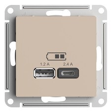 Розетка USB Systeme Electric AtlasDesign встраиваемая песочная USB-A/ Type-C (ATN001239)