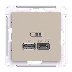 Изображение товара Розетка USB Systeme Electric AtlasDesign встраиваемая песочная USB-A/ Type-C (ATN001229)