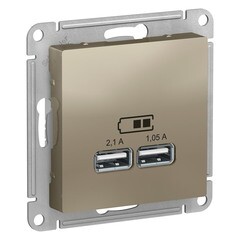 Изображение товара Розетка USB Systeme Electric AtlasDesign встраиваемая шампань 2хUSB-А (ATN000533)