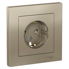 Розетка Systeme Electric AtlasDesign встраиваемая шампань со шторками (ATN000544)