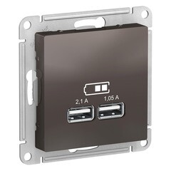 Изображение товара Розетка USB Systeme Electric AtlasDesign встраиваемая мокко 2хUSB-А (ATN000633)