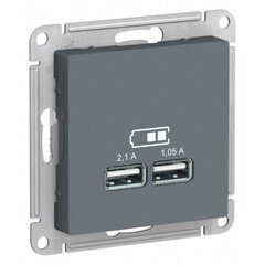 Изображение товара Розетка USB Systeme Electric AtlasDesign встраиваемая грифель 2хUSB-А (ATN000733)