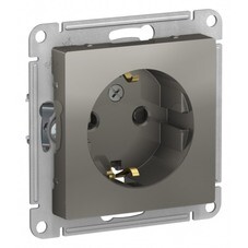 Розетка Systeme Electric AtlasDesign встраиваемая сталь со шторками (ATN000945)