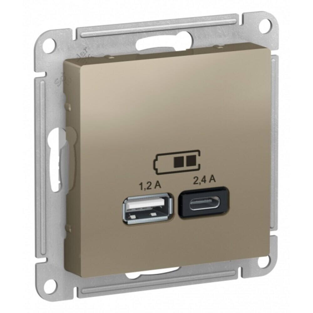 

Розетка USB Systeme Electric AtlasDesign встраиваемая шампань USB-A/ Type-C (ATN000539), Бежевый