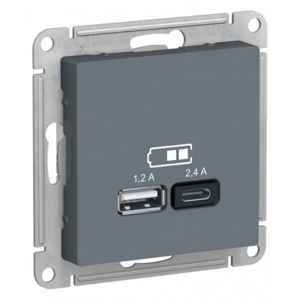 

Розетка USB Systeme Electric AtlasDesign встраиваемая грифель USB-A/ Type-C (ATN000739), Голубой