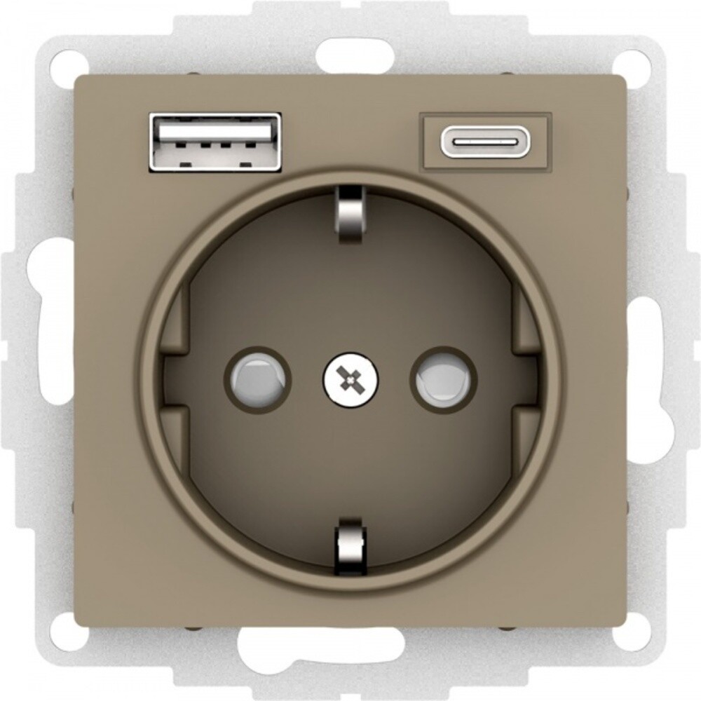Изображение товара Встраиваемая розетка Systeme Electric AtlasDesign с USB-A и Type-C 16А Шампань IP20