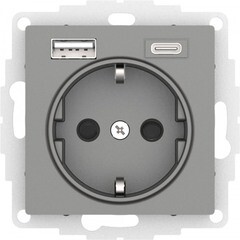 Изображение товара Розетка USB Systeme Electric AtlasDesign встраиваемая сталь USB-A/ Type-C (ATN000932)