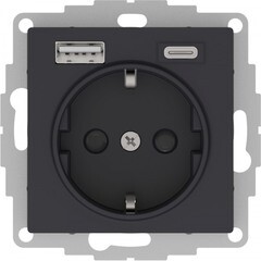 Изображение товара Розетка USB Systeme Electric AtlasDesign встраиваемая карбон USB-A/ Type-C (ATN001032)