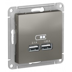 Изображение товара Розетка USB Systeme Electric AtlasDesign встраиваемая сталь 2хUSB-А (ATN000933)