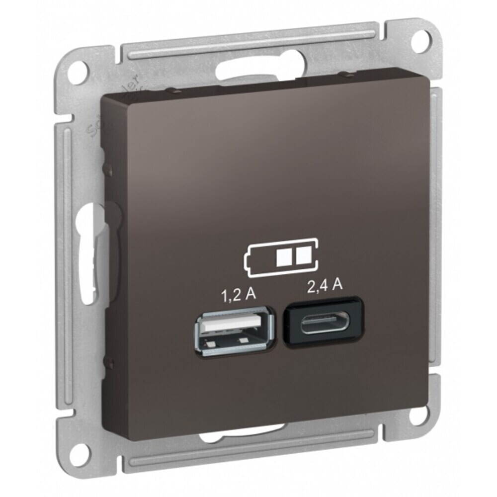 Изображение товара Розетка USB Systeme Electric AtlasDesign встроенная мокко двойная с USB-A и Type-C
