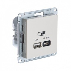 Розетка USB Systeme Electric AtlasDesign встраиваемая бежевая USB-A/ Type-C (ATN000229)