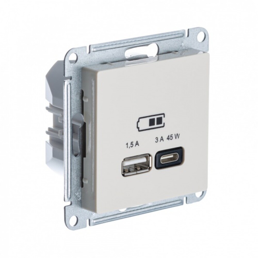 

Розетка USB Systeme Electric AtlasDesign встраиваемая бежевая USB-A/ Type-C (ATN000229), Бежевый