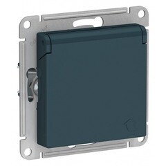 Изображение товара Розетка Systeme Electric AtlasDesign встраиваемая изумруд со шторками с крышкой (ATN000846)