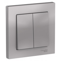 Изображение товара Выключатель Systeme Electric AtlasDesign двухклавишный встраиваемый алюминий (ATN000352)