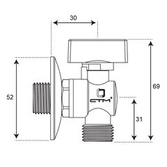Кран шаровой латунный СТМ 1/2 НР(ш) х 3/4 НР(ш) к бытовой технике бабочка с отражателем угловой (CAMR1234) - фото 2