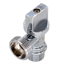 Изображение товара Кран шаровой латунный СТМ 1/2 НР(ш) х 3/4 НР(ш) к бытовой технике бабочка с отражателем угловой (CAMV1234)