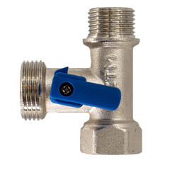 Кран шаровой латунный СТМ 1/2 ВР(г) х 3/4 НР(ш) х 1/2 НР(ш) к бытовой технике мини трехходовой (CA3N1234) - фото 3