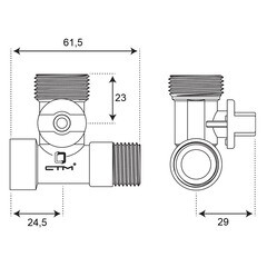 Кран шаровой латунный СТМ 1/2 ВР(г) х 3/4 НР(ш) х 1/2 НР(ш) к бытовой технике мини трехходовой (CA3H1234) - фото 2