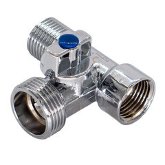 Кран шаровой латунный СТМ 1/2 ВР(г) х 3/4 НР(ш) х 1/2 НР(ш) к бытовой технике мини трехходовой (CA3H1234) - фото 1