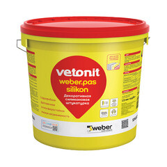 Изображение товара Штукатурка фасадная Vetonit Weber.pas Silikon силиконовая шуба 1,5 мм база 100А белая 25 кг