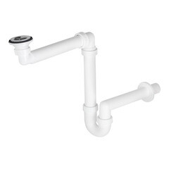 Сифон для раковины и мойки Alcadrain 1 1/2х40 мм со смещением с выпуском d60 мм белый (A413/AG210511100) - фото 1