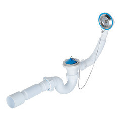 Изображение товара Сифон для ванны АНИ пласт 1 1/2х40 мм проточный слив d50 мм с выпуском d70 мм с соединением 40/50 мм (E155)