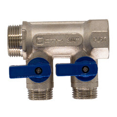 Коллектор СТМ 3/4 ВР(г) х 2 выхода 1/2 НР(ш) х 3/4 НР(ш) с шаровыми кранами (C2MB3412) - фото 2