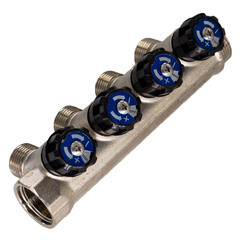 Коллектор СТМ 3/4 ВР(г) х 4 выхода 1/2 НР(ш) х 3/4 НР(ш) с шаровыми кранами (C4MV3412N) - фото 2